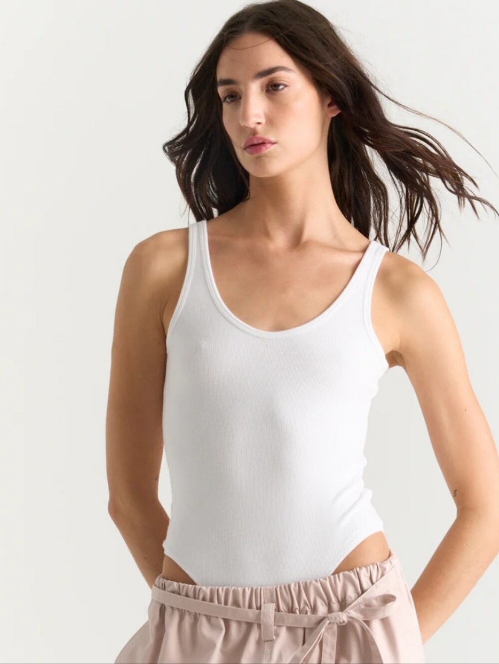 ATM Anthony Thomas Melillo White Ribbed V-neck Bodysuit